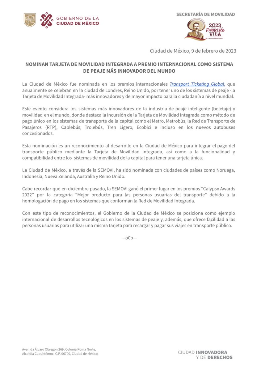 LaSEMOVI's tweet image. Nuevamente, a nivel internacional, nuestra Tarjeta de #MovilidadIntegrada es nominada por tener el sistema de peaje más innovador del mundo 👌

Competiremos con Noruega,
Indonesia, Nueva Zelanda, Australia y Reino Unido.

Checa los detalles 👇