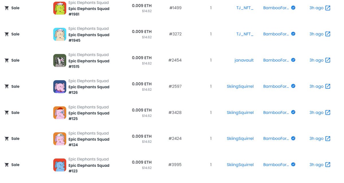 Thanks <a href="/FrenlyPandas/">Frenly Pandas 🐼</a> to support #epicsquad and Elephants protection !!

 24 Epics ! What a huge sweep !  😱

LFG  🚀🚀🚀

🐘💙🐼 

👀  Check your Wallet (Each Epic you receive a Baby 👶)

#NFTcommunity #NFTart