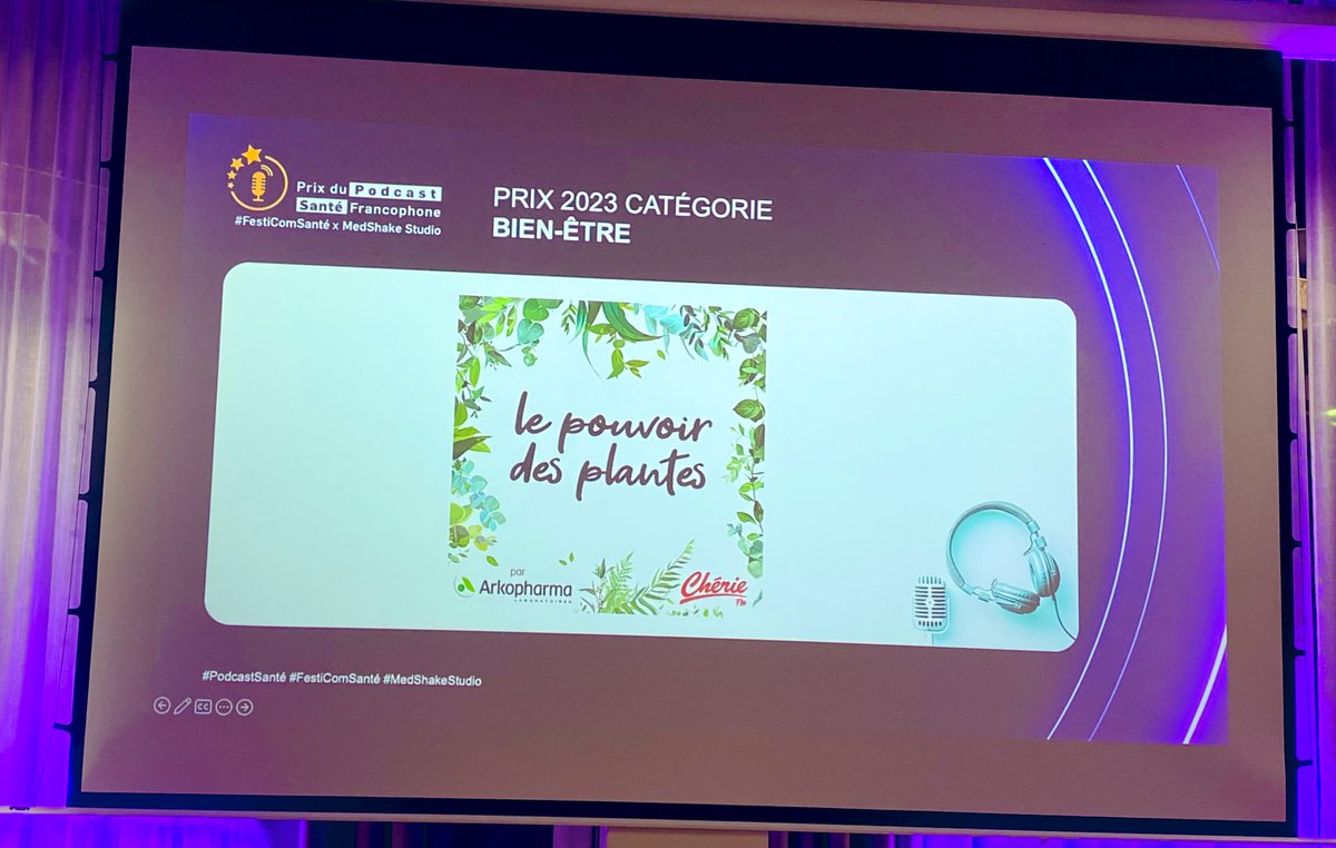 🎙️🏆 Le gagnant du Prix du #PodcastSanté Francophone #FestiComSanté X @medshakestudio ✨ Catégorie Bien-être ✨ 👉Le #podcast Le pouvoir des plantes - LABORATOIRES @Arkopharma (pour @radiocheriefm) #hcsmeufr #esante #ehealth #phyto