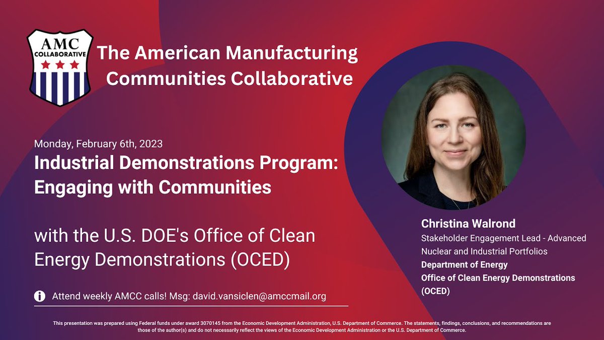 Watch this week's presentation by DOE OCED's Christina Walrond on the Industrial Demonstrations Program, which will fund transformational projects that focus on the highest emitting industries where decarbonization technologies can have the most impact. buff.ly/40D0oYZ
