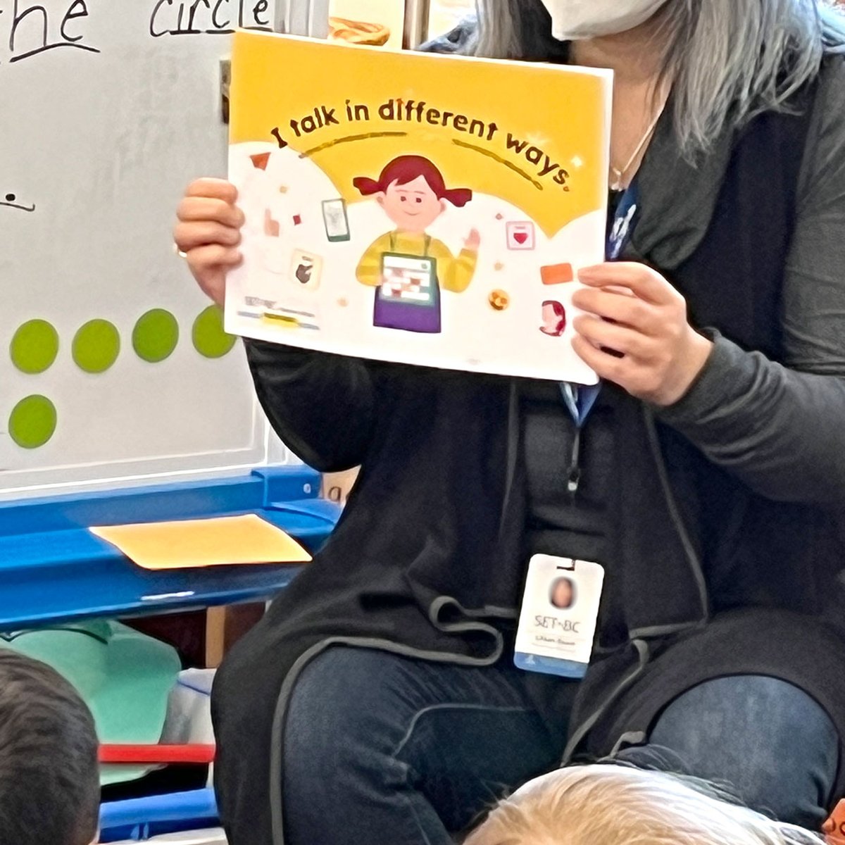 This week, a SET-BC team has been visiting Sk'aadgaa Naay Elementary in beautiful #HaidaGwaii. One of our educators read a story about alternative modes of communication to a K/1 class. The goal being to help those using #AAC feel more included. #SD50 #BCed #InclusiveClassroom