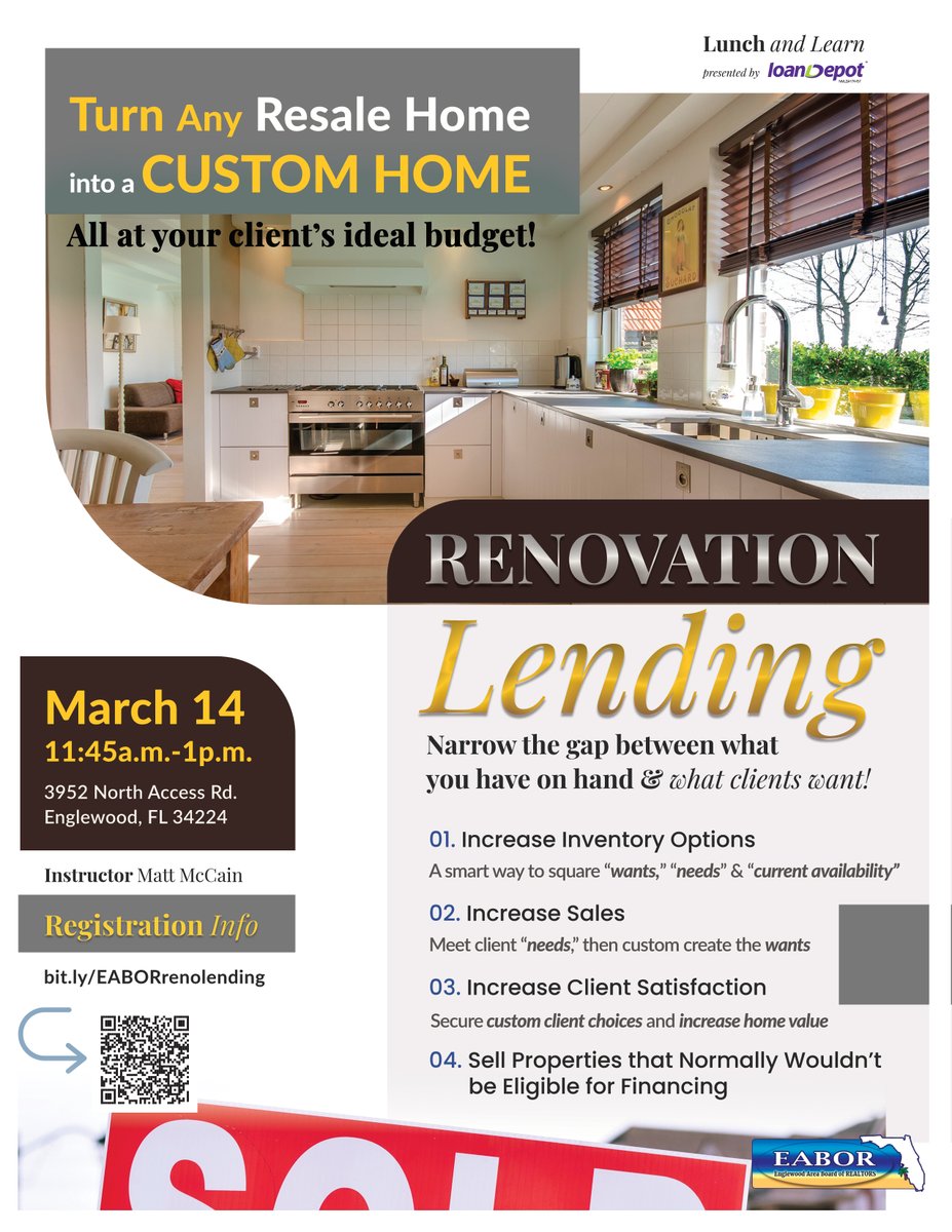 EABORFL's tweet photo. Strengthen your sales muscle and enjoy a few good laughs with instructor Matt McCain from @loanDepot as you learn to increase your inventory options and up buyer satisfaction. Free lunch/free to attend. Register today! https://t.co/5sPb4lHF6d https://t.co/MIiyiU7DCL