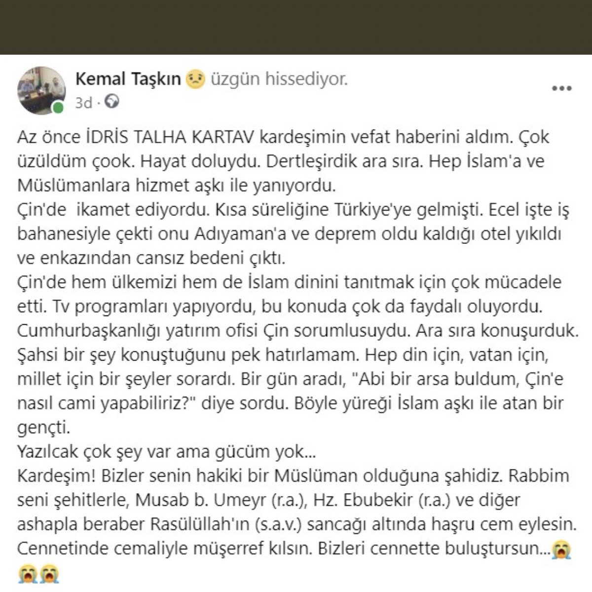 lechrzu's tweet photo. Çok sevdiğimiz abimiz… Allah rahmet eylesin. İnna lillahi ve inna ileyhi raciun. https://t.co/4tG6EMDAZ2