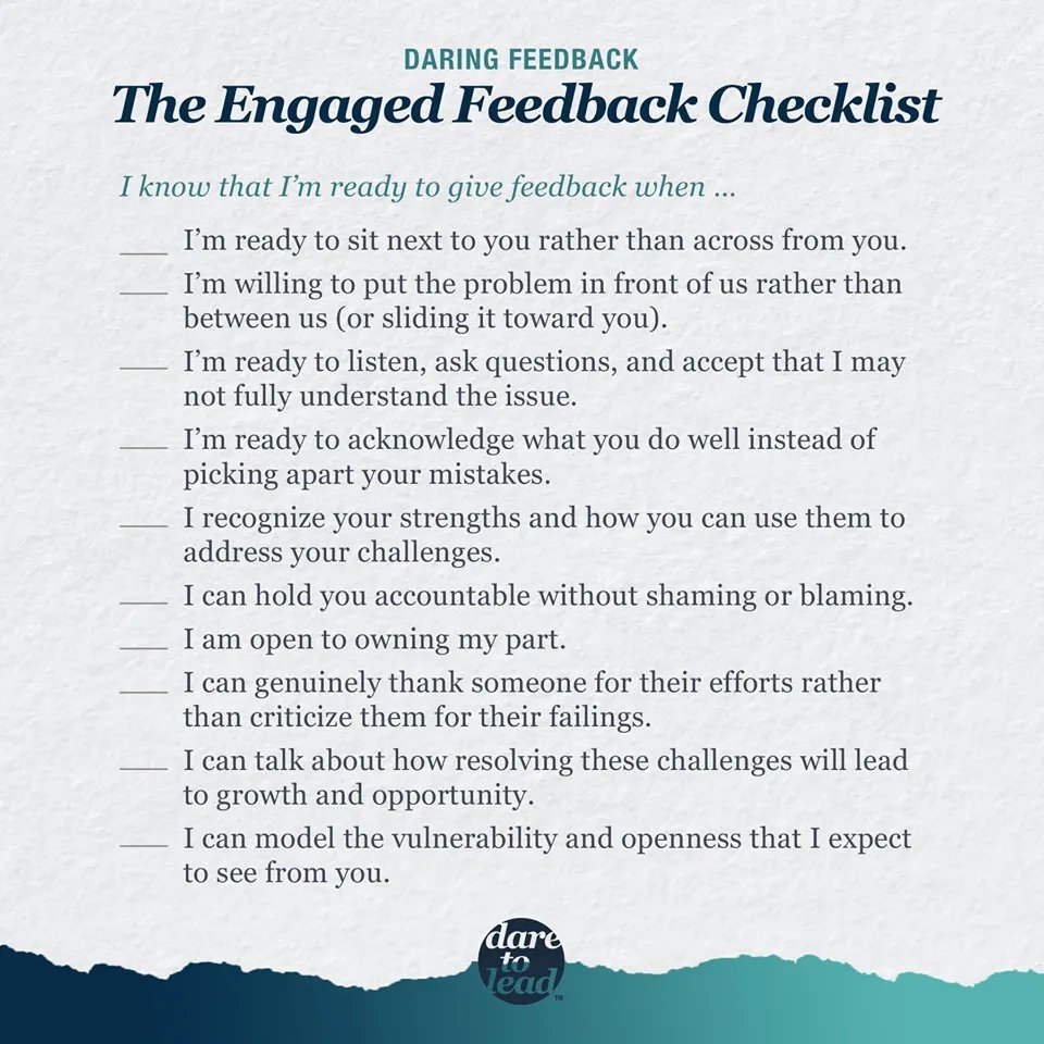 Doc_SOAP's tweet photo. Brene Brown, Dare to Lead is a great ex. of feedback. Feedback is how you model respect &amp; we learn &amp; grow. It's a dialogue &amp; should be a two-way conversation. I also consider the source. Is the person vested in my development? Would I take their advice, if so consider feedback? https://t.co/o1Inhwnmjm