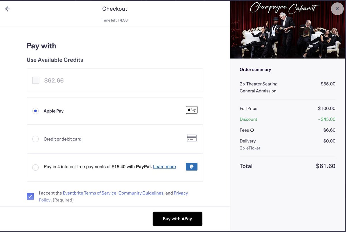 wezwells's tweet photo. @eventbritehelp do you know why I’m not allowed to use my credit for this transaction? https://t.co/zlTVDpt4Xu