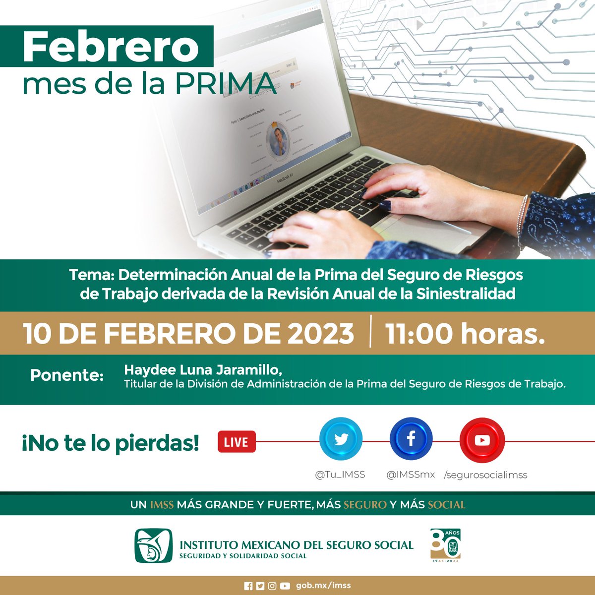 Tu_IMSS's tweet photo. #Febrero, mes para presentar la #PrimaDeRiesgos y tenemos una sesión en vivo sobre el tema.

Conéctate a nuestras redes sociales este viernes 10 de febrero a las 11:00 horas. https://t.co/qzOrQp0zsl
