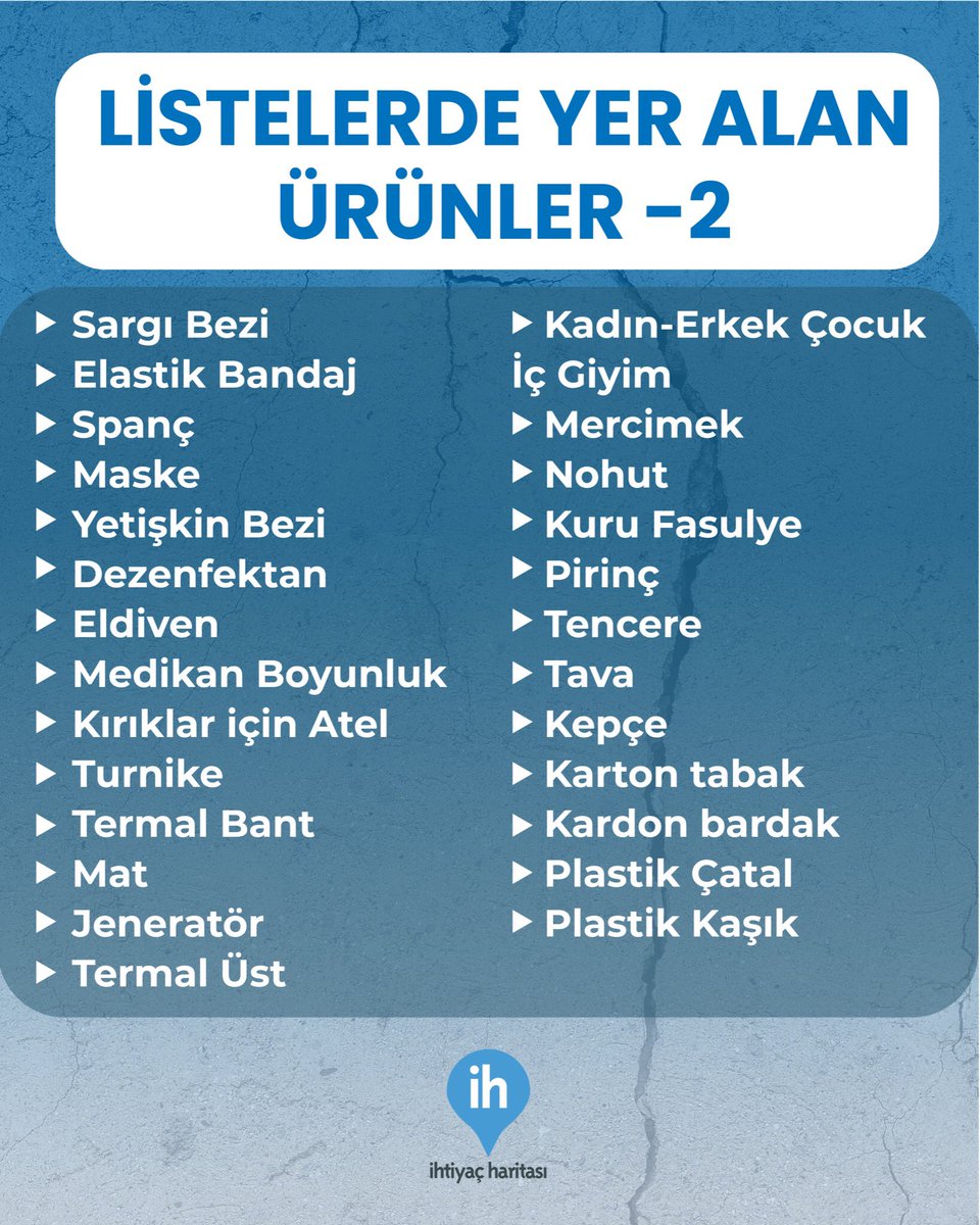 Önemli Duyuru! Bugüne kadar yayımlanan tüm ihtiyaç listelerinin toplanması için yarın DasDas’ta son gündür. Şuana kadar yayınlanan tüm ihtiyaç listelerindeki ürünleri yarın 16:00’ya kadar DasDas’a bırakabilirsiniz.