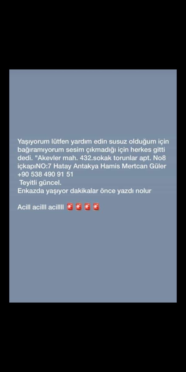 MBilqeyis's tweet photo. İnşallah hala yaşıyordur
#AFADhatay 
#hataydeprem 
#HalukLevent https://t.co/a5RiZIqb8d