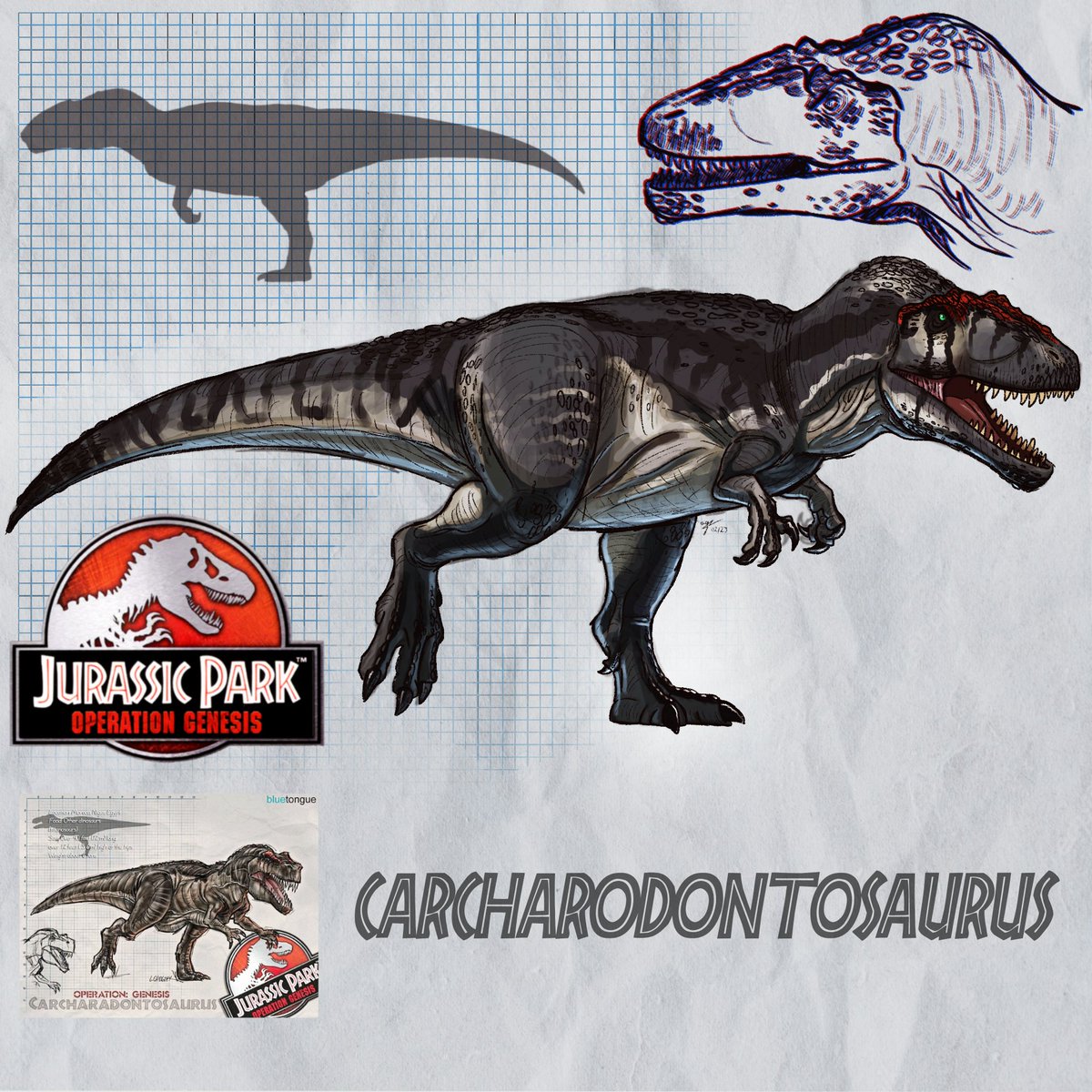 Day 4! Carcharodontosaurus and Ceratosaurus! I was going to do just the  Cerato today, but I changed my mind las minute haha Instead of osteoderms,  I gave the Carcha elongated Earless Monitor, image size:1200x1200