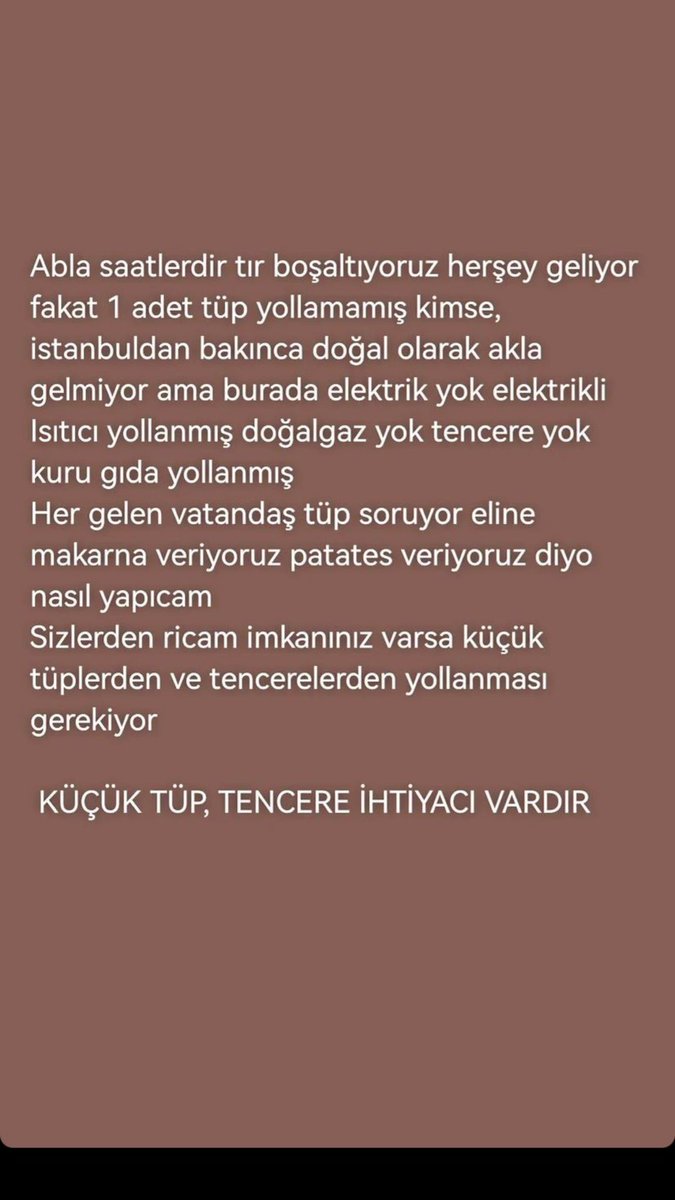 Tencere ve tüpe ihtiyaçları var lütfen yemek yapabilmek için #deprem #YARDIMEDİN #Turkey #YARDIM #HelpTurkey #imdat  <a href="/haluklevent/">Haluk Levent ( Ahbap Ekibi )</a> @sedasenemgunes <a href="/ekrem_imamoglu/">Ekrem İmamoğlu</a>  <a href="/mansuryavas06/">Mansur Yavaş</a>