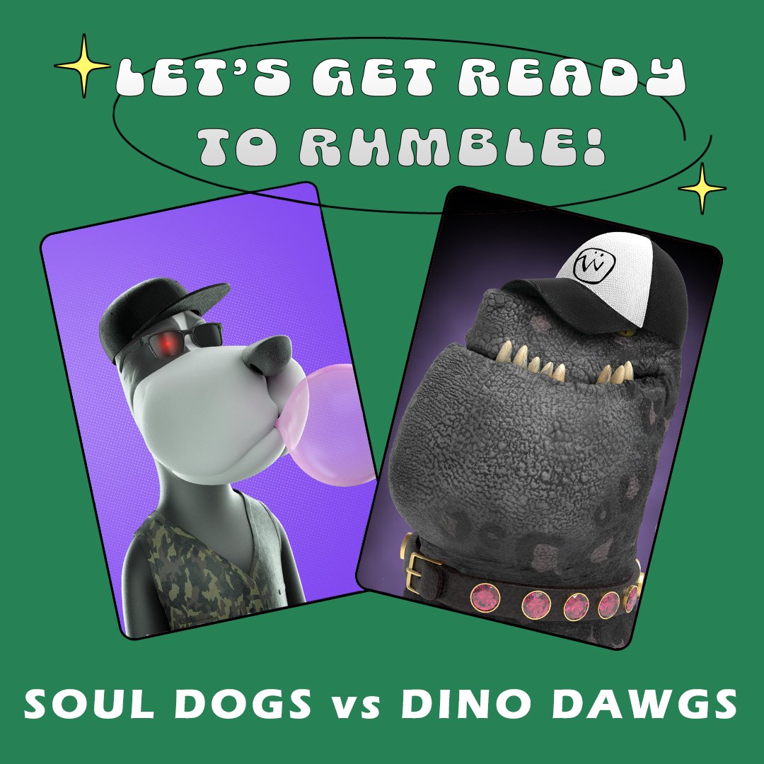 SoulDogsCity's tweet photo. @SoulDogsCity 🤝@Degen_Royale 

Who's ready to battle?

@DinodawgKingdom are you ready to Rumble?

Dogs vs Dawgs!!! Let's do this! 🦖🐶🔫

#pewpew #RuffRuff https://t.co/bnEoCbOS6M