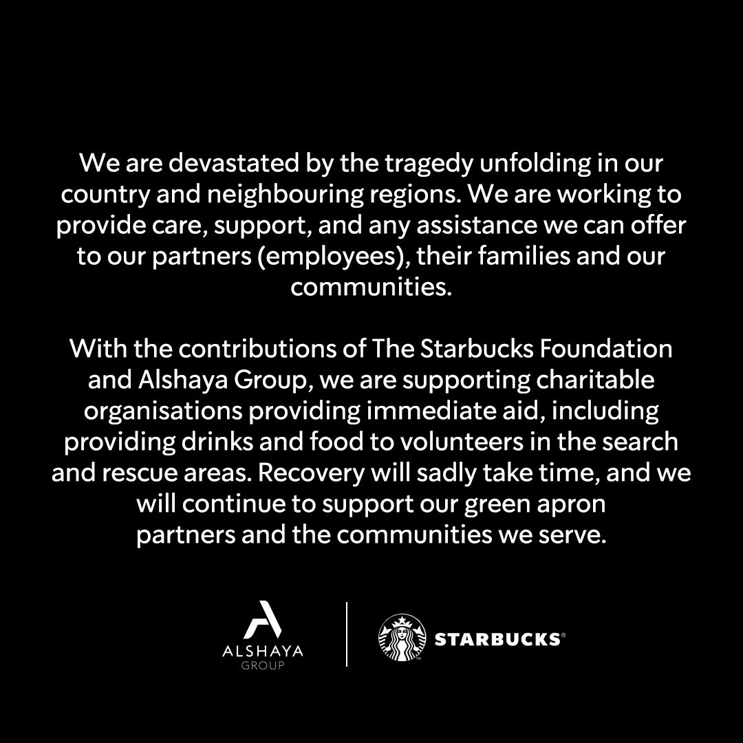 Starbucks Türkiye (@starbuckstr) on Twitter photo Starbucks Türkiye olarak bu zor günlerde;
Depremin ilk anından itibaren deprem bölgesindeki yöneticilerimizle irtibat halindeyiz ve yapılan çalışmaları yakından takip ediyoruz. Starbucks Türkiye olarak bu zor günlerde;
Depremin ilk anından itibaren deprem bölgesindeki yöneticilerimizle irtibat halindeyiz ve yapılan çalışmaları yakından takip ediyoruz.