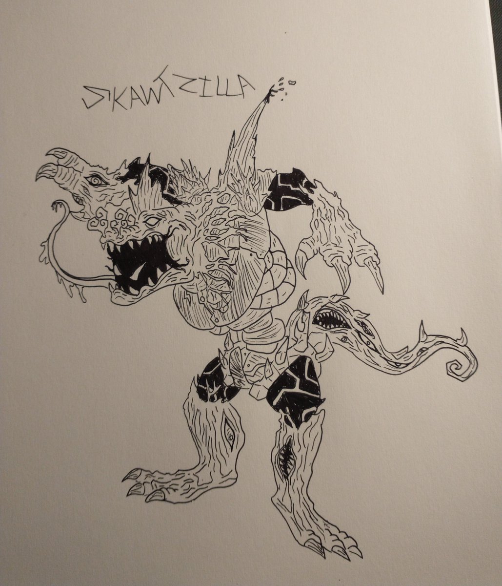 Krabzinthesunl1's tweet photo. I had to draw this mechanical menace.#zillaart https://t.co/ztyJi9GChz
