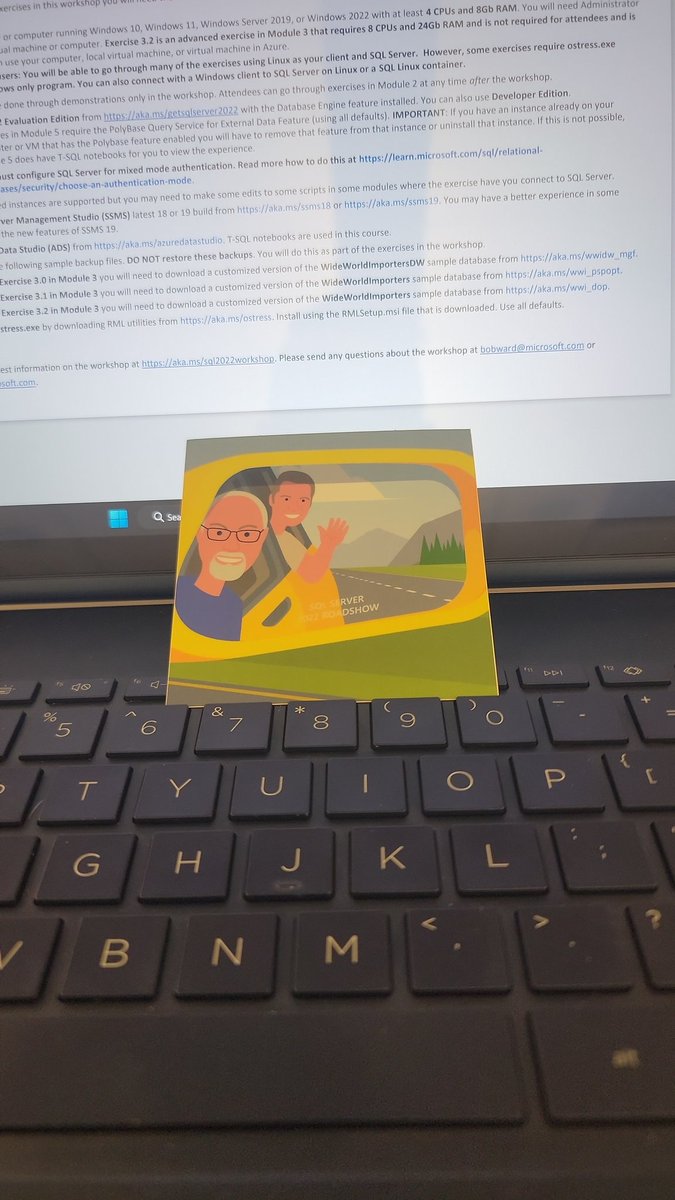 GFritchey's tweet image. I&apos;m assuming that&apos;s @bobwardms and @BuckWoodyMSFT on the #sqlserver2022 road show sticker?
