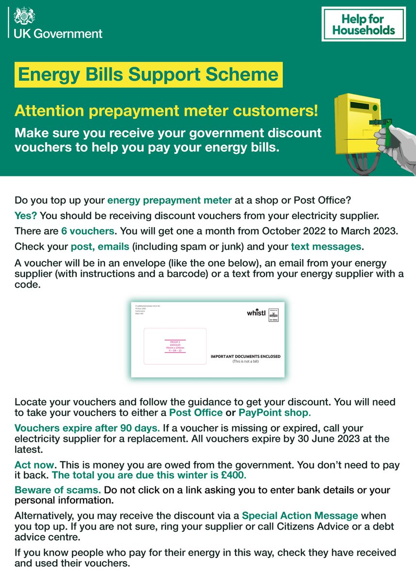 Are you a prepayment meter customer? Have you been receiving your energy bills support scheme discount vouchers? Here's what to do if you haven't 👇