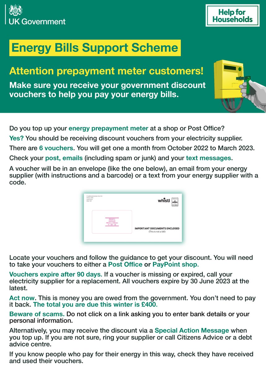 Are you a prepayment meter customer? Have you been receiving your energy bills support scheme discount vouchers? 

Here's what to do if you haven't 👇