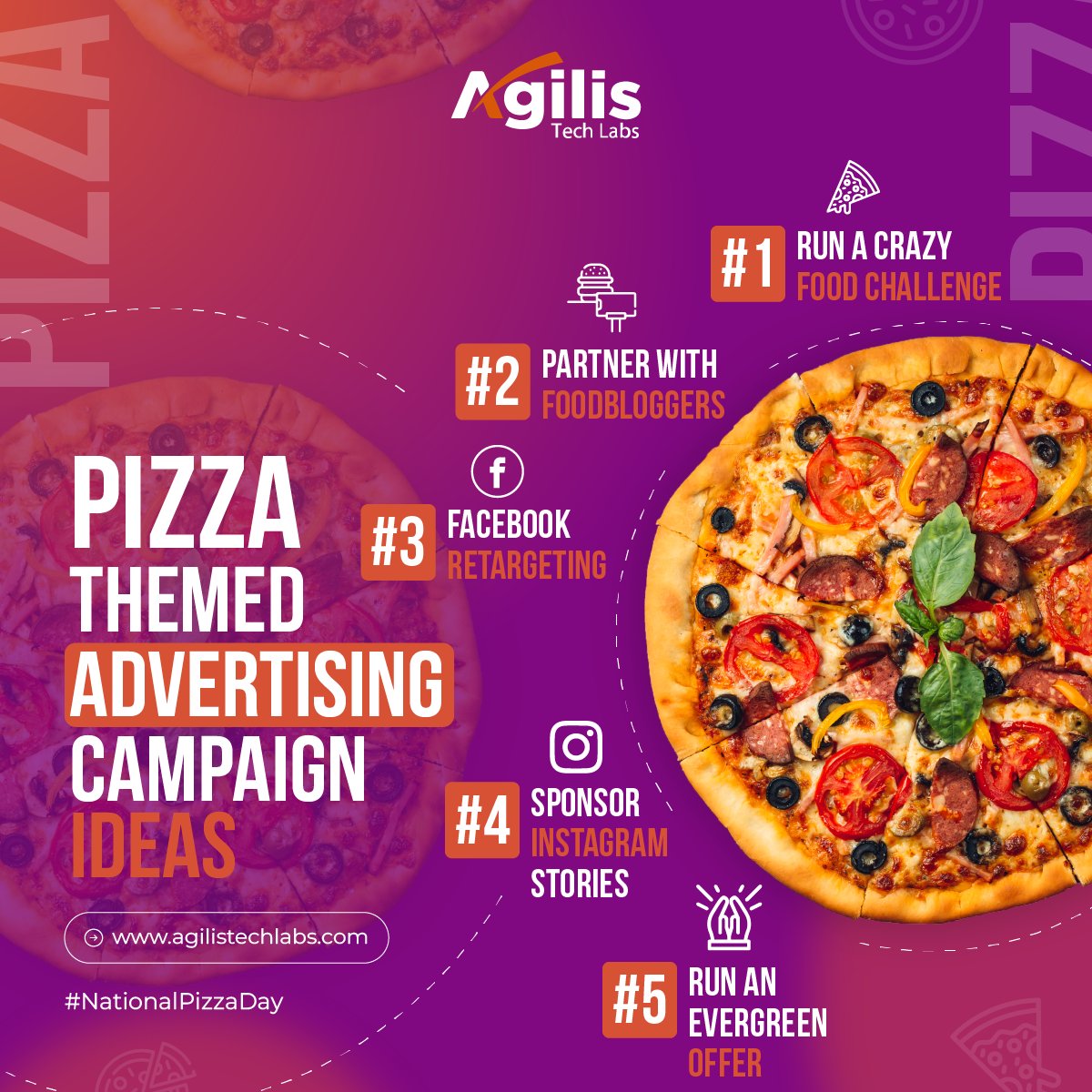 AgilisTechLab's tweet image. Get creative with your marketing and celebrate National Pizza Day with a pizza-themed advertising campaign.

Also, let us know in the comments “Which idea did you choose for your brand?”

#Agilistechlabs #Houston #texas #success #NationalPizzaDay #pizzaday #pizza #pizzalovers
