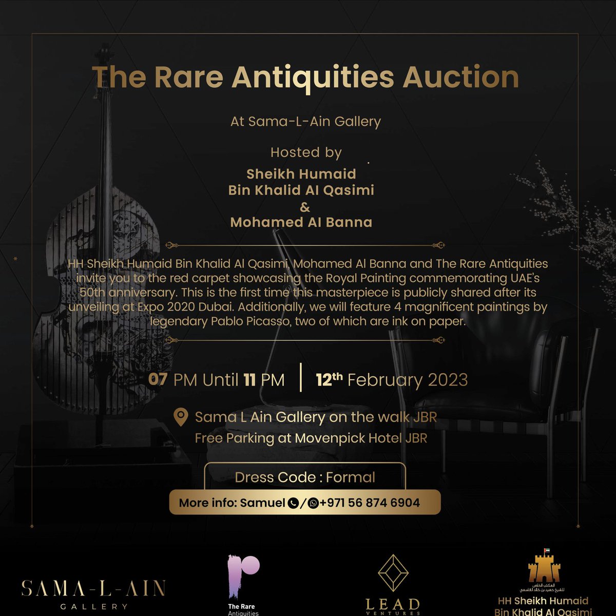 TheRareAge's tweet photo. Join us at The Rare Antiquities Auction featuring 3 of Pablo Picasso's pieces &amp; the Royal Painting commemorating UAE's 50th anniversary by the mother of Sheikh Humaid Bin Khalid Al Qasimi our gracious host together with Mohamed Al Banna.

📅 Feb. 12th - 7PM
📍Sama-L-Ain Gallery https://t.co/jypK21knyv