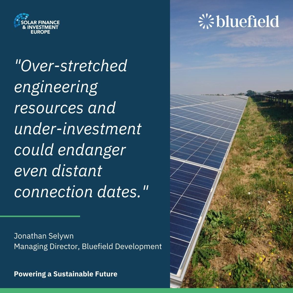 BluefieldLLP's tweet photo. Read this @SolarPowerPort article to understand why Jonathan Selwyn is concerned about the rising challenges facing #developers in connecting #renewableenergy projects to the #grid #SFIEurope

https://t.co/wYXbVpQb31 https://t.co/GM8nVdMcrJ