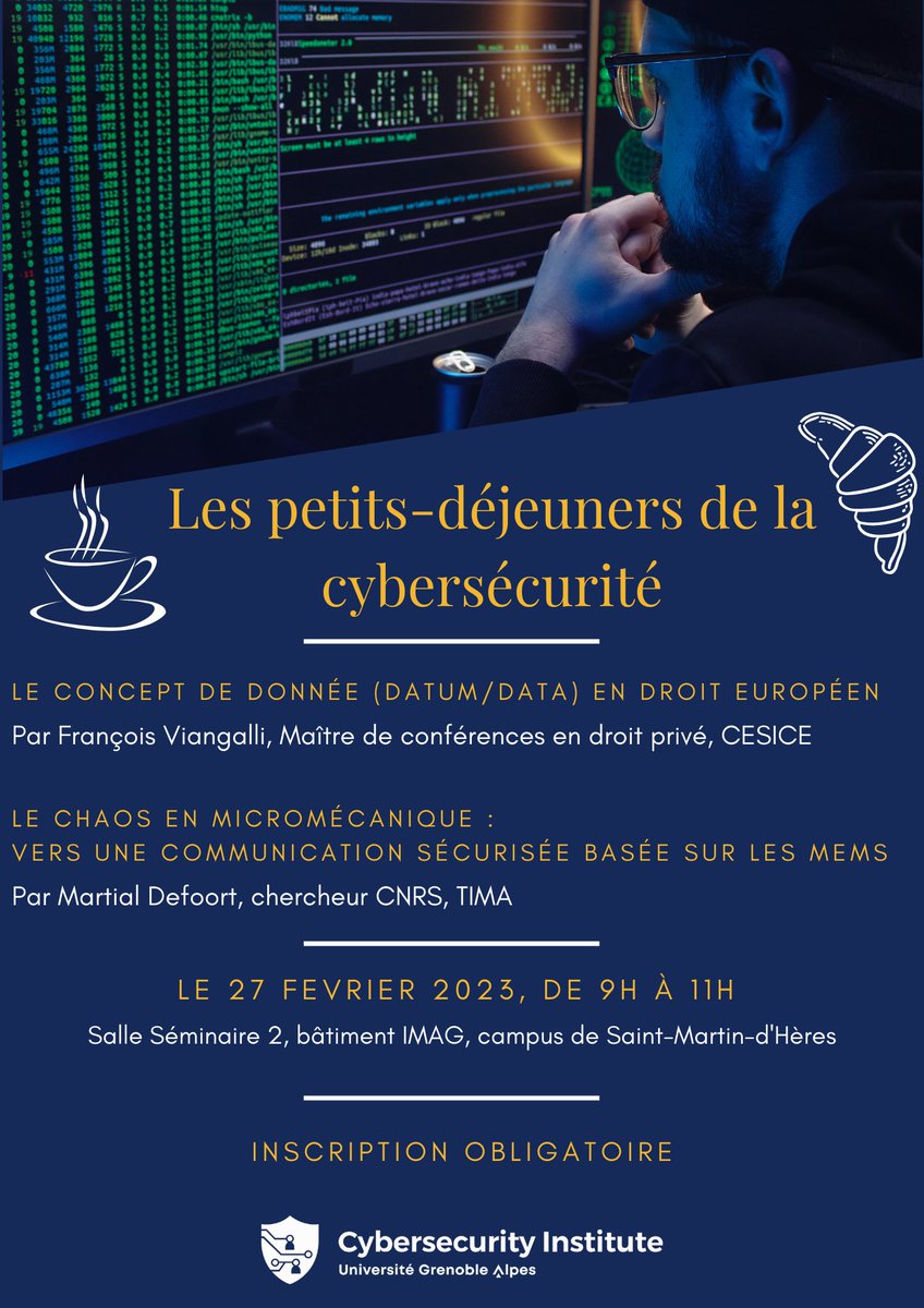 📅 SAVE THE DATE !

Suite à l'annulation du premier petit-déjeuner de la cybersécurité, nous vous invitons à une session de rattrapage le lundi 27 février à 9h.

Inscrivez-vous dès maintenant : lnkd.in/ev2USXAM