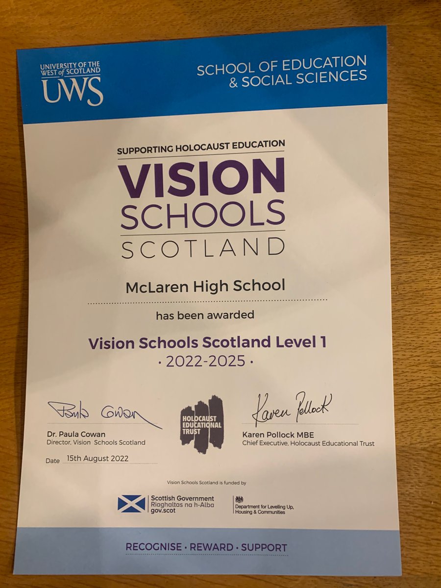 Received our <a href="/VisionSchools/">Vision Schools</a> award today at the Scottish Parliament! Well done to all the pupils and staff from across the school community who helped us achieve this! <a href="/McLarenHigh/">McLaren High School 🏳️‍🌈</a> <a href="/McLarenHumaniTs/">Mclaren Humanities</a>