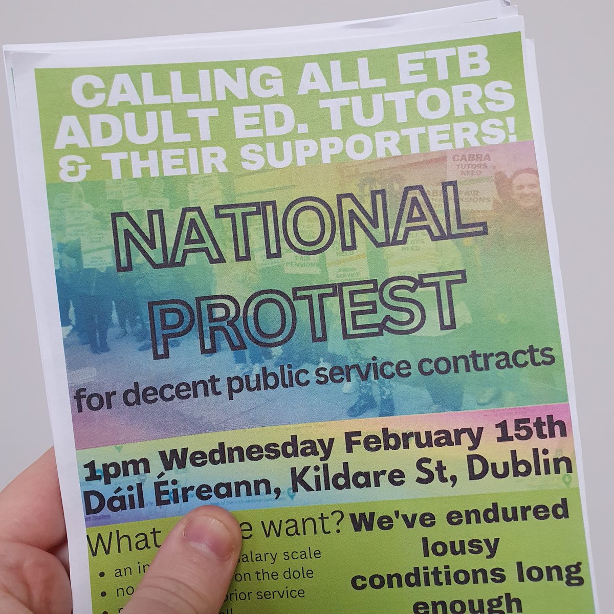 Is anyone in my local network here or @pbpgalway's a GRETB adult educational tutor? ETB tutors nationally are organising a national protest next Wednesday Feb 15th at 1pm at the Dáil.

Workers are fighting for better contracts and conditions

Send me a DM if you want connected up