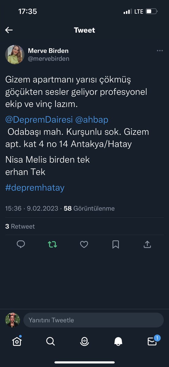 DilanCizmeci's tweet photo. Bakın 1 saat önce atılmış! Ses var! Nolut şuraya ekip gönderin yalvarıyorum! 4. Gün hala sesleri geliyor! @haluklevent @OguzhanUgur @ahbap @ProfDemirtas @BabalaTv @PincTivi @CznBurak https://t.co/b9MFMpsGaQ