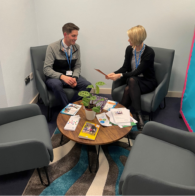 Pippa and Dan showcasing our home school liaison room this afternoon. This meeting space will be used to regularly meet with parents and carers to support them during their child's time at our fantastic school #send #school #parents #carers #support #pastoralsupport