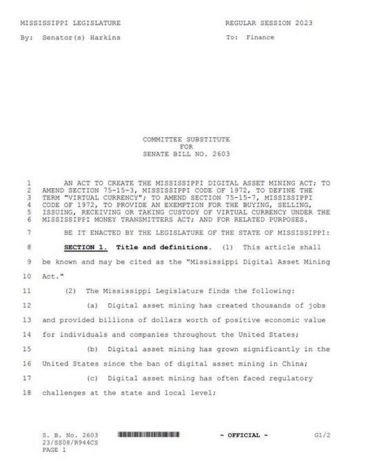 peace_Giga's tweet photo. #BreakingNews: Mississippi takes a giant leap towards digital assets by passing a historic bill that legalizes #Bitcoin    mining. Join the crypto revolution and stay updated with the latest developments. #CryptoMining #Mississippi #BitcoinLegal https://t.co/3buJtc3iy0