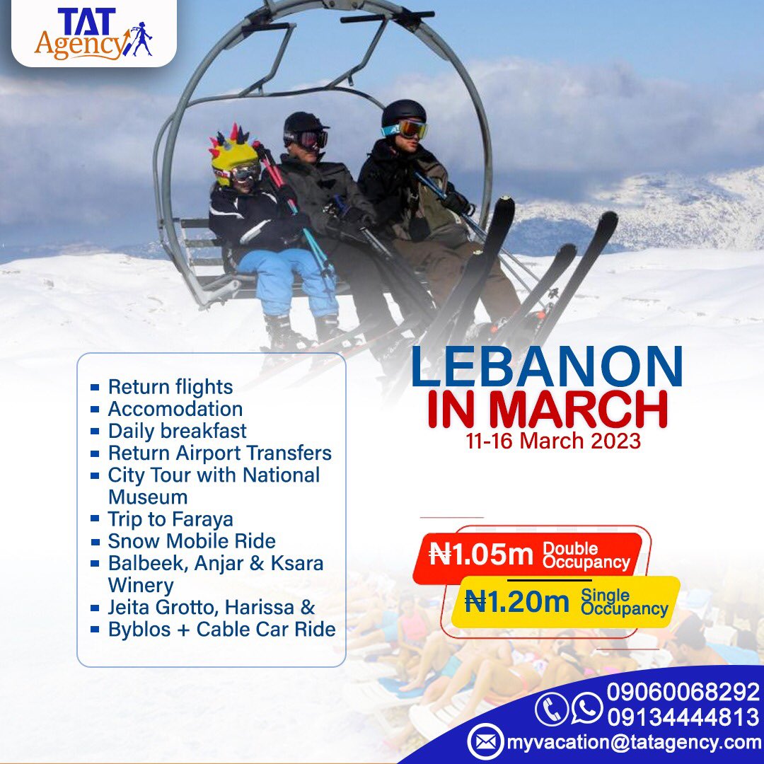 tatagencyng's tweet photo. Did you know? 

Lebanon is an incredible tourist destination with its fascinating historical landmarks, pristine beaches, delicious cuisine stellar nightlife &amp; picturesque mountains. 

You can only experience all these when you join our group trip in March
#beirutlebanon https://t.co/FFKm3ocNZ8