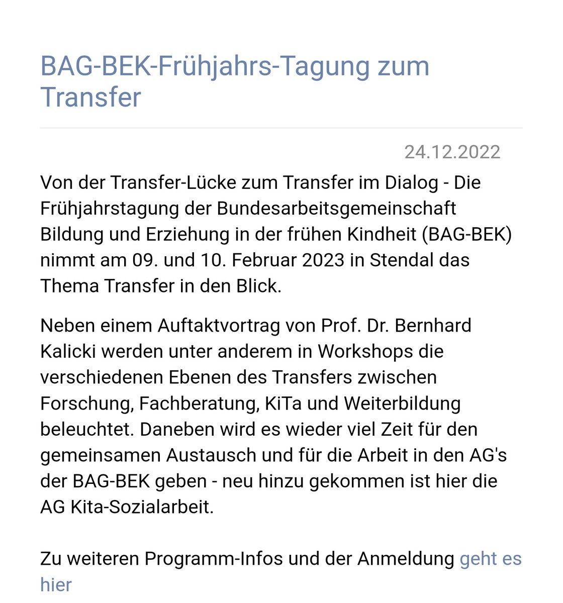 Wichtigkeit von Transfer, Dialog und Transformation im Feld der Kindheitspädagogik. bag-bek.de/startseite/