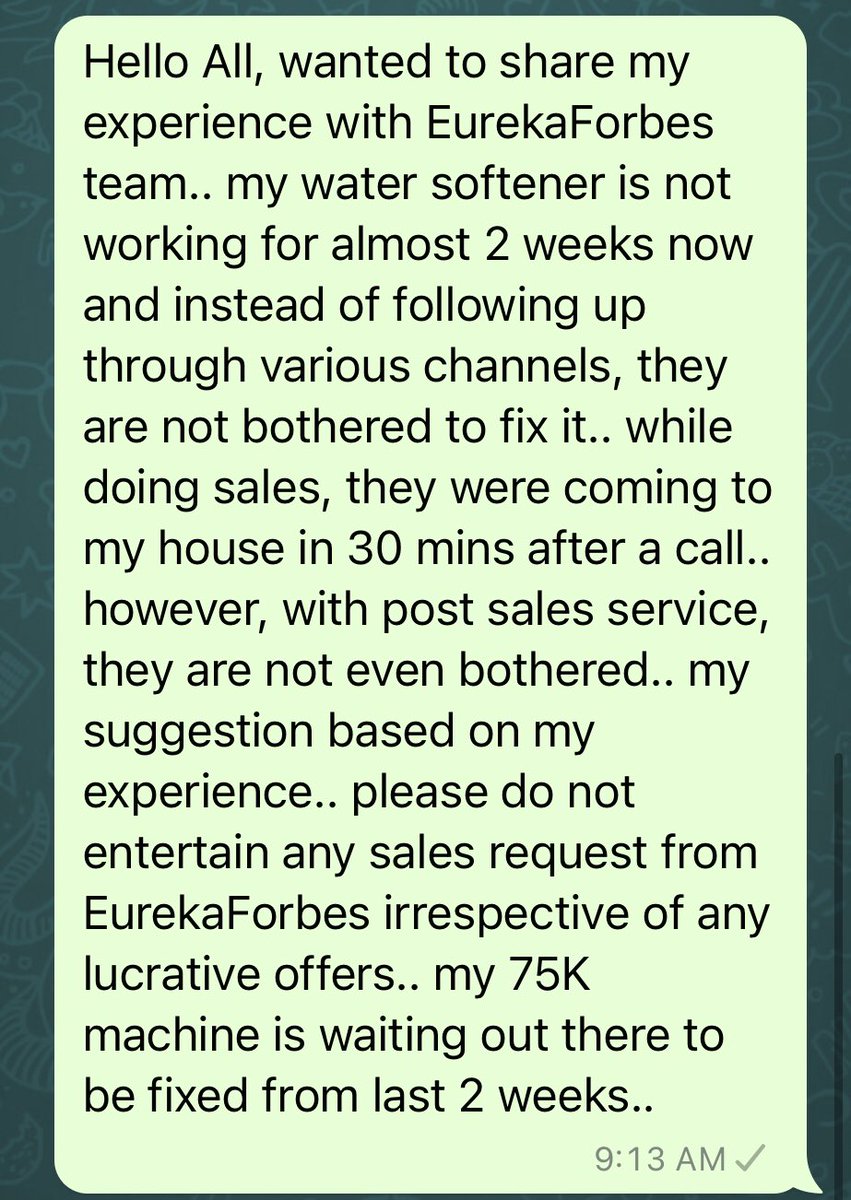 vaibhavsid's tweet photo. @EurekaForbes I hope you know everything has a limit like my patience.. @pratikpota please look at the above message.. now sales person from Eureka are not allowed in my society.. https://t.co/5PAMprUIIl
