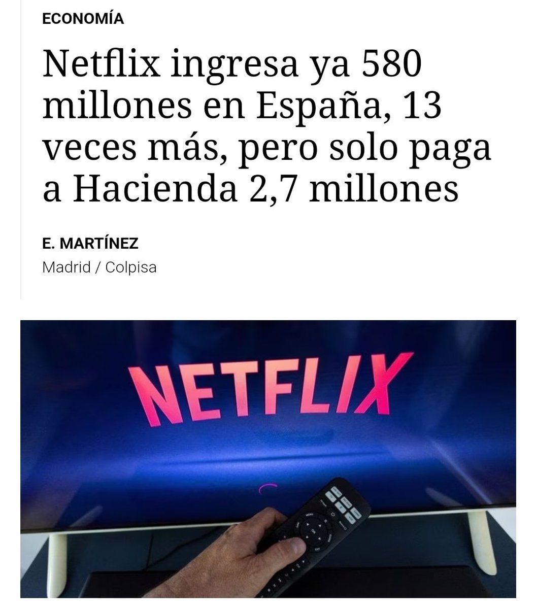 jorgecarloslebr's tweet photo. Sugerencia para el Ministerio de Hacienda: 
📺 Si Netflix nos puede geolocalizar para que no compartamos la cuenta, igual a ellos también les podríamos geolocalizar para que sepan dónde tienen que tributar sus impuestos.
#AdiosNetflix https://t.co/rXuX0e9KhD
