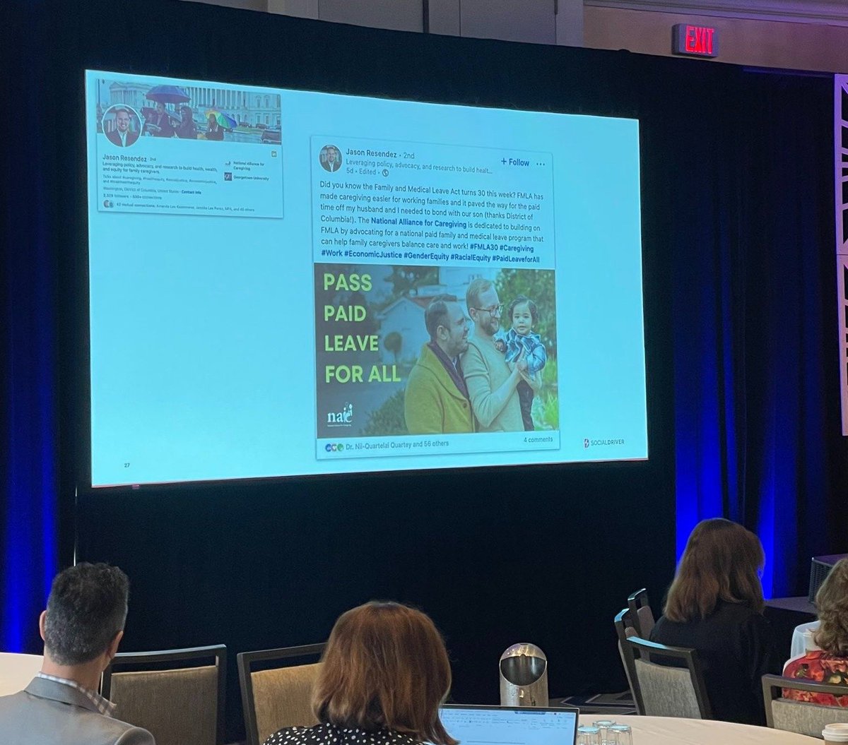 jason_r_DC's tweet image. When your son makes an unexpected appearance calling for #PaidLeaveForAll at the @NHCouncil&apos;s 2023 Health Leadership Conference 🫣😍 #HLC2023
