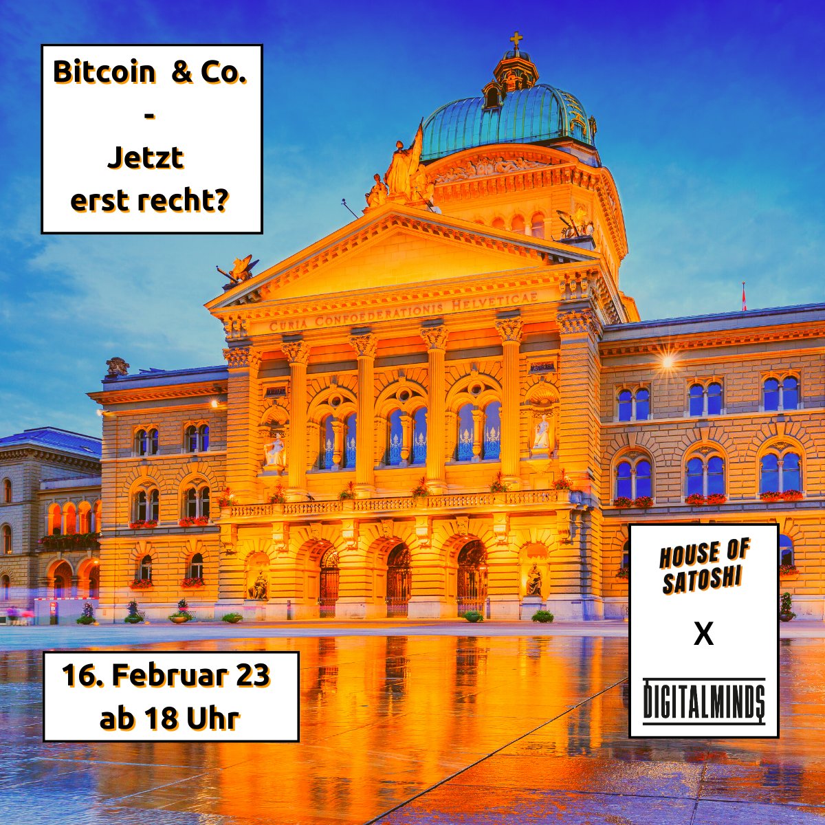 house_satoshi's tweet photo. Wir sind nächste Woche wieder in Bern! Wir freuen uns #Bitcoin &amp; Krypto aus verschiedenen Perspektiven zu beleuchten. Was geht ab bei #Bitcoin? Was tun Banken? Das grosse Bild von #NFT + es geht nicht um JPEGs, sorry.  
👉Agenda 👉https://t.co/05euHvKBbl https://t.co/v1IYcaa51V