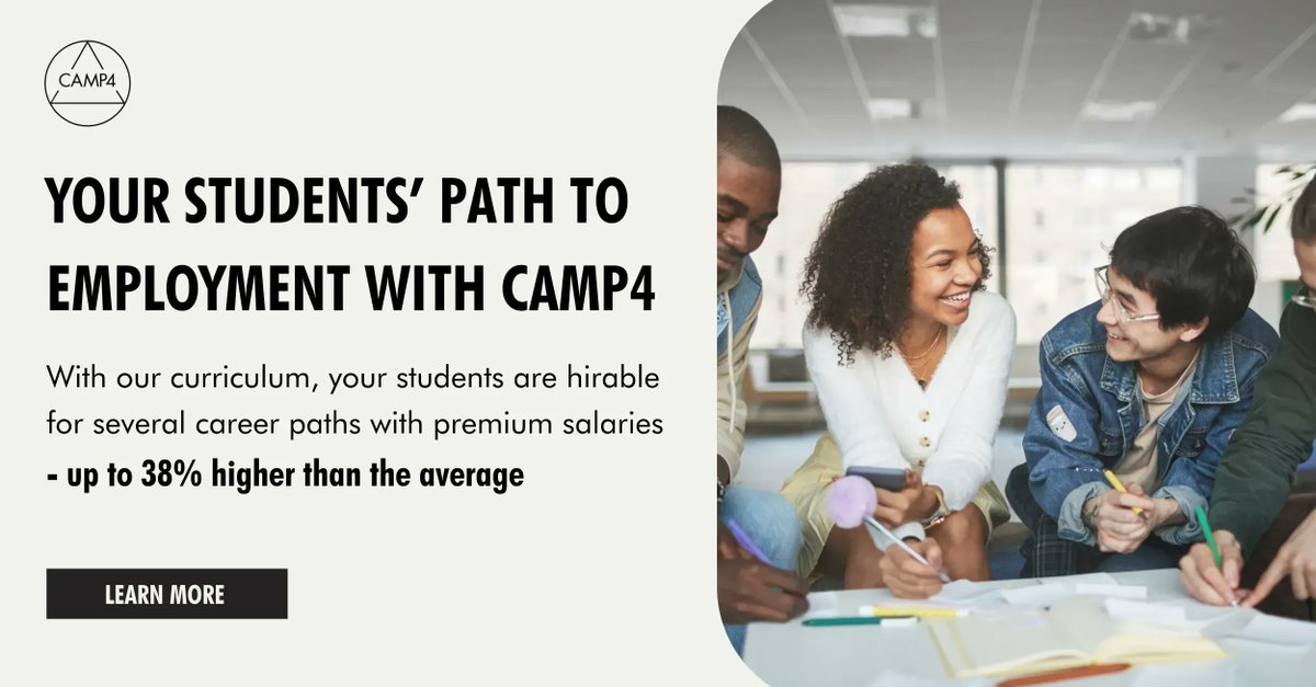 camp4network's tweet photo. Looking for new and innovative ways to prepare your students for the future workforce? Look no further! Camp4 teaches tech and tough skills that can help your students earn premium salaries—up to 38% higher than average.

Learn more here: https://t.co/jtJtrVTeRM 

#Education https://t.co/CAhKgfADBE