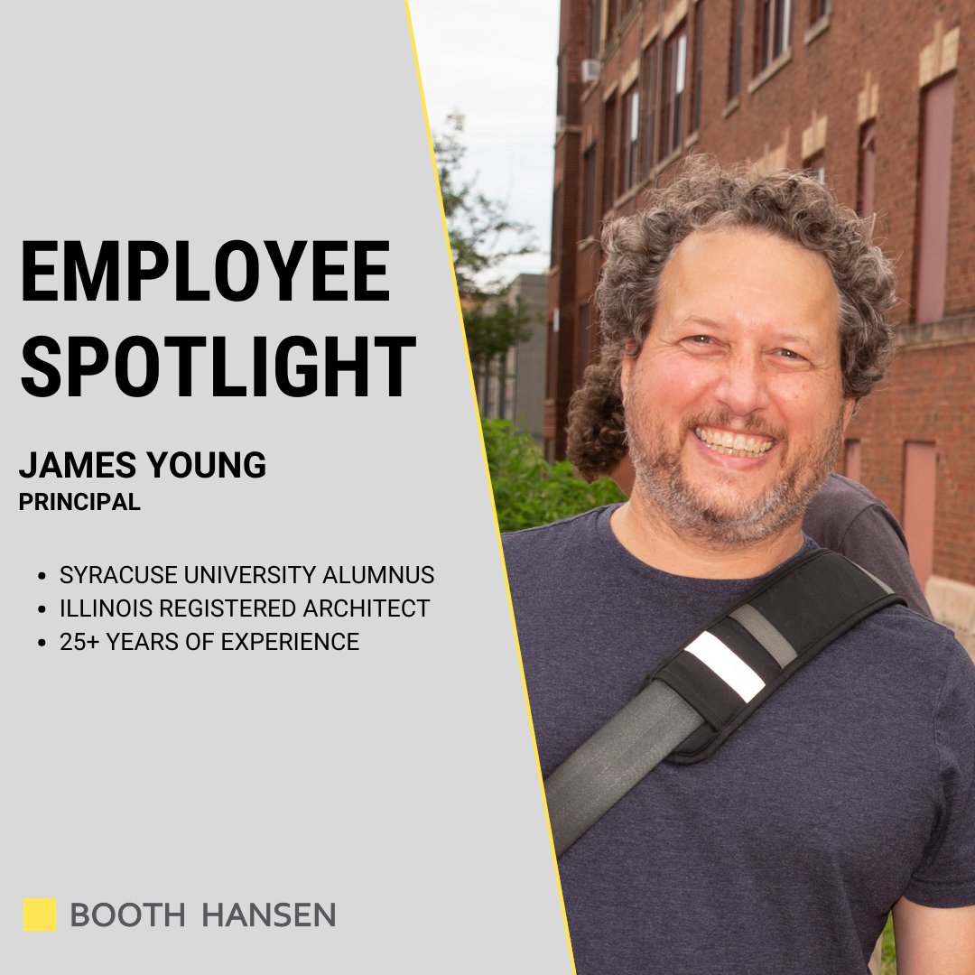 boothhansen's tweet photo. For this month's employee spotlight, please meet James Young! James has been a part of the Booth Hansen team for 6 years and has over 25 years of experience working at architectural firms in Chicago. #boothhansen #employeespotlight https://t.co/KM28bk0AAm
