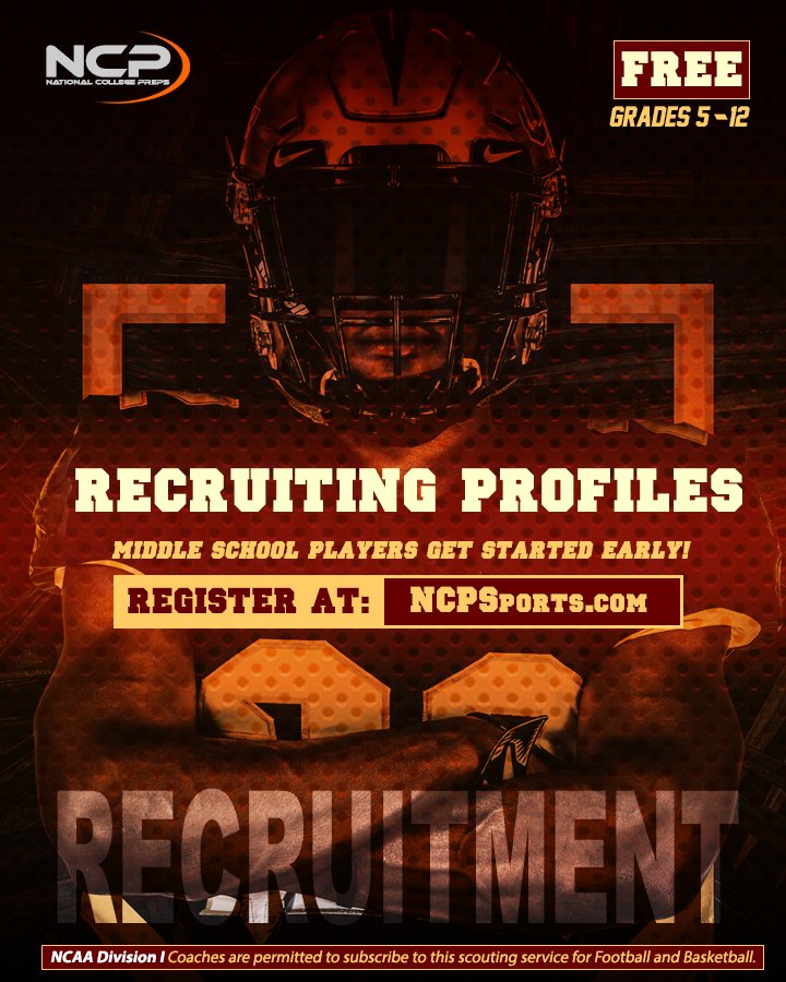 Greg Hood - NCP Football Scouting (@greghoodncp) on Twitter photo Middle School Football and Basketball Players! Get Started Early with understanding the Recruiting Process! Don't wait until High School! Get your Free Recruiting Profile at NCPSports.com
today! @ChrisLockNCP <a href="/NCPSports/">NCP Sports / National College Preps</a> <a href="/sr_ncp/">Troy Snead Sr - NCP🏀Scouting</a> Middle School Football and Basketball Players! Get Started Early with understanding the Recruiting Process! Don't wait until High School! Get your Free Recruiting Profile at NCPSports.com
today! @ChrisLockNCP <a href="/NCPSports/">NCP Sports / National College Preps</a> <a href="/sr_ncp/">Troy Snead Sr - NCP🏀Scouting</a>