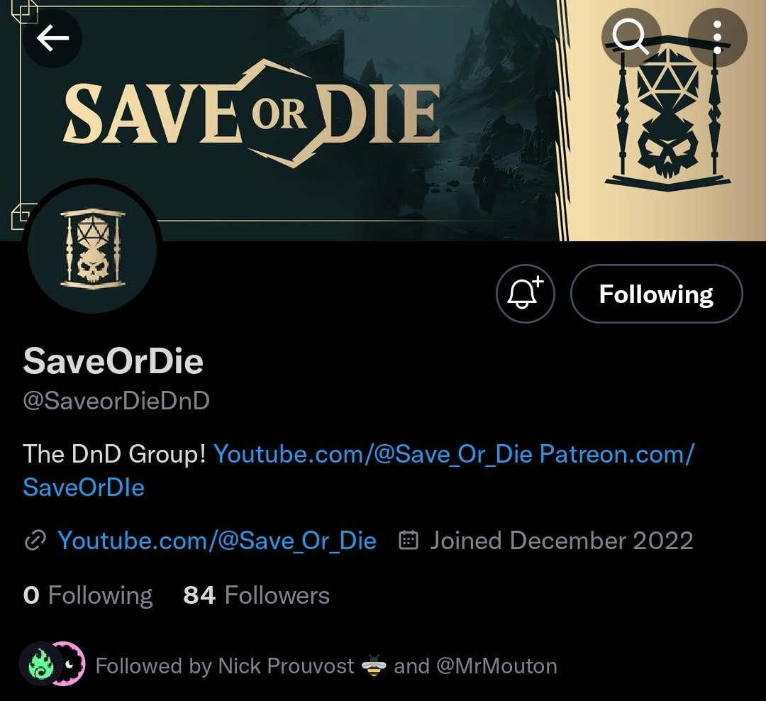 Me and my friends are starting a DnD channel for all of our future campaigns! Go follow @SaveorDieDnD for updates!