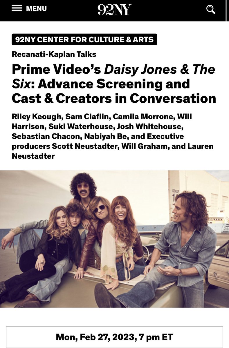 Daisy Jones and The Six Updates on Twitter "screening and cast Q+A in NYC"