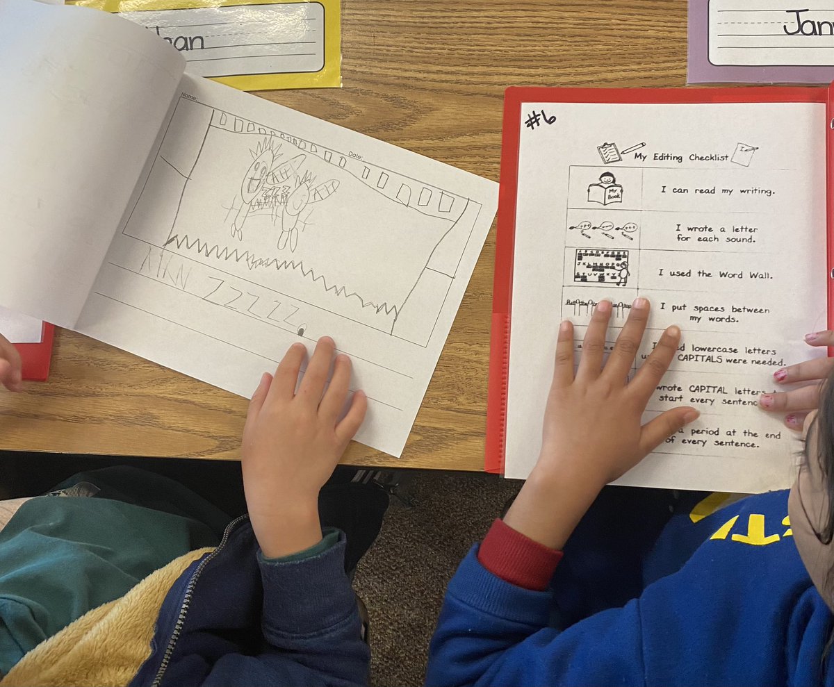 WeinkeLara's tweet image. Using our editing check list with our writing partners today. #kindervibes @HospElementary