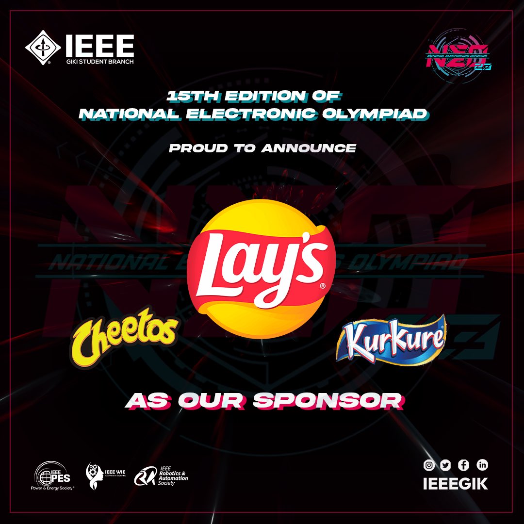 IEEEgik's tweet image. Proudly presenting before you, “ Lay’s “ the publication partner for NEO’23.

#KPScienceAgenda #DoSTKP
#IEEE
#TechNews
#ieeepakistan