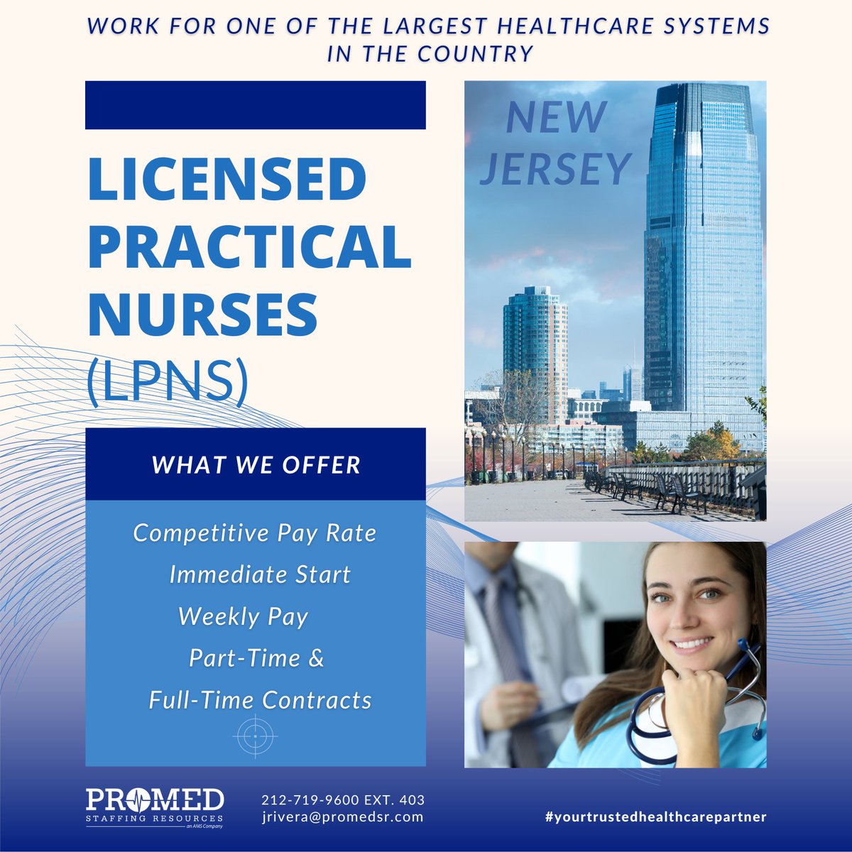 ProMed Staffing Resources is #hiring #licensedpractitionernurses to work in #longtermcarefacilities in #newjersey. Contact Jorell Rivera at jrivera@promedsr.com today to learn more and get started.

#lpninnewjersey #newjerseyjobs #njjobs #longtermcare #lpnjobs #promed #promedsr