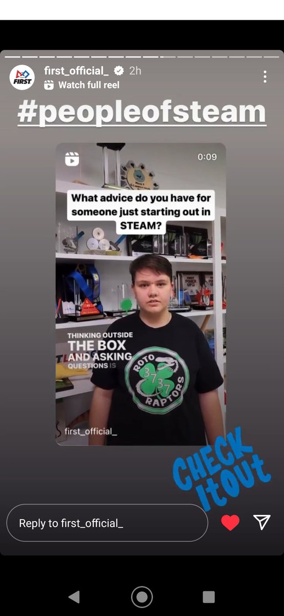 How important is STEAM? Find out from Emma, a 2nd year Roto Raptor and one of @FIRSTweets People of STEAM. @FIRSTNC @firstlikeagirl @FRCTeams #PeopleOfSTEAM #Discovery #Impact instagram.com/s/aGlnaGxpZ2h0…