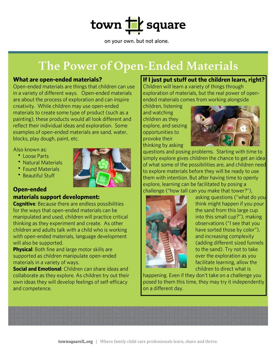 Open-ended materials inspire creativity and exploration. Find out how to support a child's learning through the use of open-ended materials. Via townsquarecentral.org #childevelopment #kidsplay #openendedplay #playmatters #earlyyears townsquarecentral.org/wp-content/upl…