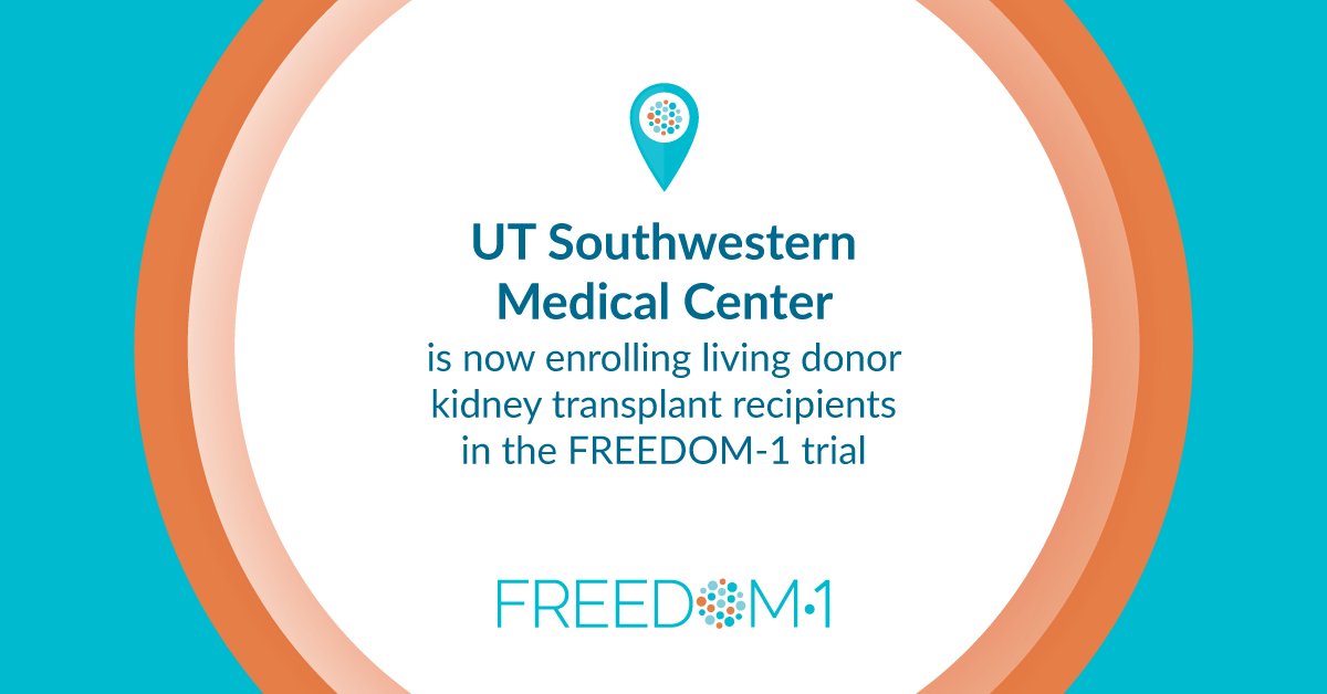 Talaris is pleased to share that our FREEDOM-1 trial is now enrolling at #UTSouthwestern Medical Center (@UTSWNews). For more information on FREEDOM-1, our phase 3 trial for living donor #kidneytransplant patients, visit: bit.ly/3HKm0uM
 
#UTSW #DallasCounty