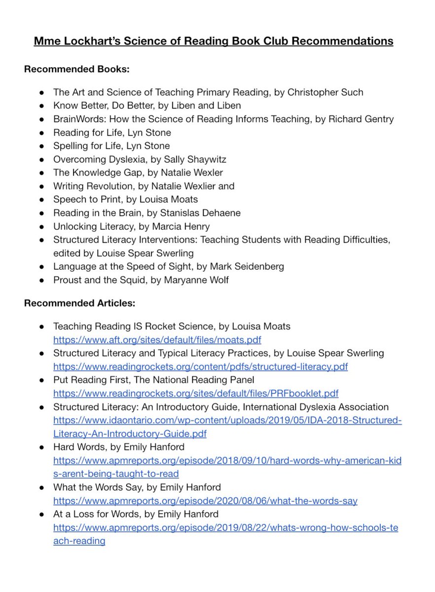 MmeLockhartLDS's tweet photo. @Griffin_Edu I started a #SoRBookClub 2 years ago and created this list of books & articles that align with the Science of Reading! A good start but certainly not finite. https://t.co/RLJfrui0d7 https://t.co/CvOQf9Ej20