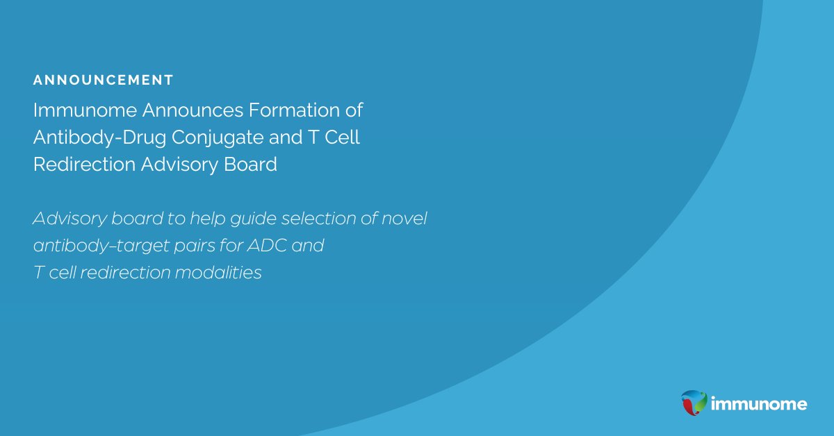We are pleased to announce the formation of our Antibody-Drug Conjugate (ADC) &amp; T cell redirection (TCR) advisory board comprised of Drs. John Lambert and Anthony Tolcher, to prioritize selection of novel targets for ADC &amp; TCR modalities. More here: bit.ly/3x7JyUo $IMNM