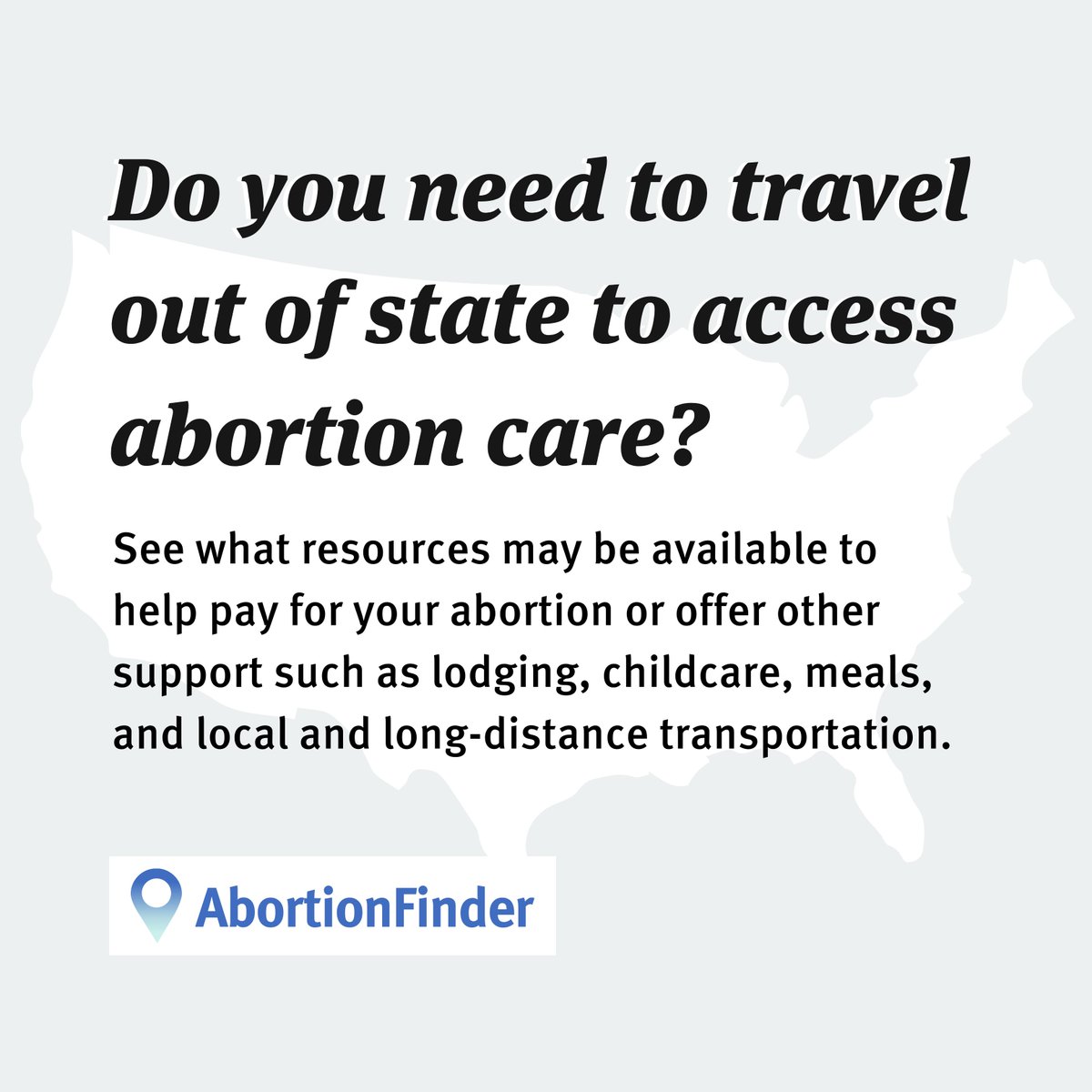 Help us spread the word!

<a href="/Abortion_Finder/">AbortionFinder</a>'s state-by-state guide lists resources that may be available to help folks pay for their abortion or offer other support like lodging, childcare, meals, and transportation: abortionfinder.org/abortion-guide… 🗺