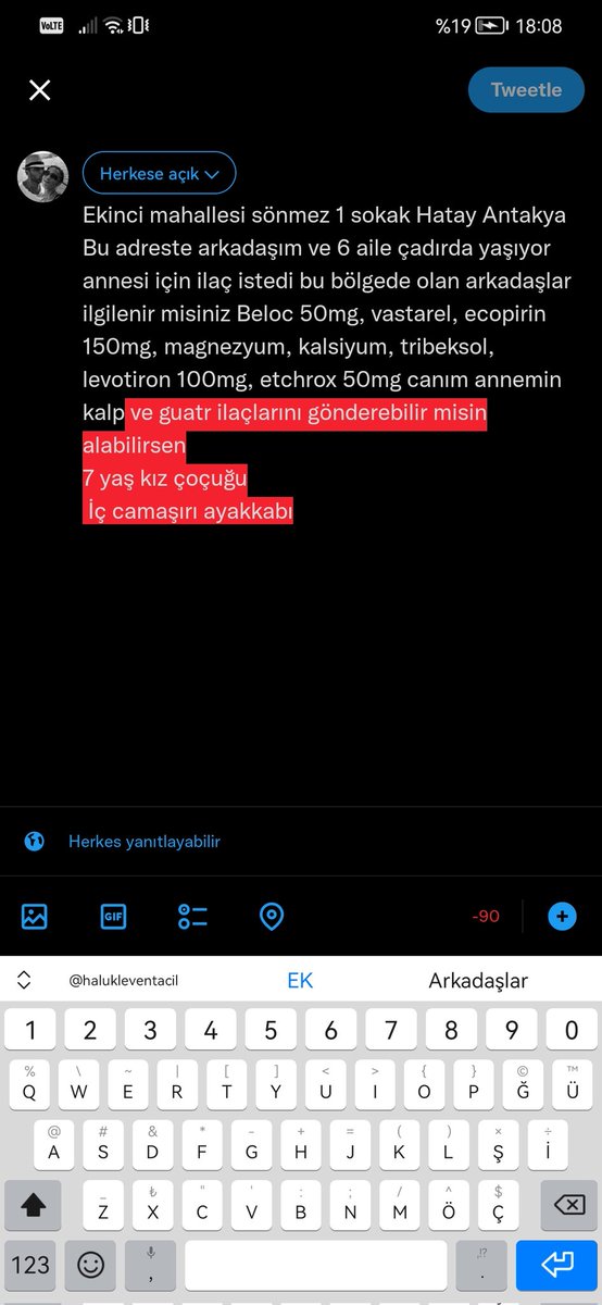esraabatt's tweet photo. Ekinci mahallesi sönmez 1 sokak Hatay Antakya Bu adreste arkadaşım ve 6 aile çadırda yaşıyor annesi için ilaç istedi bu bölgede olan arkadaşlar ilgilenir misiniz?? #depremsondakika #hatayantakya @AFADBaskanlik @BabalaTv @danlabilic @ErenAktan @Gokhenks @ProfDemirtas @haluklevent https://t.co/6Bp4SXhmWz